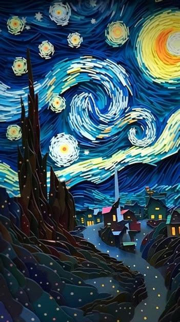 Una pintura del cielo nocturno estrellado con las estrellas y la luna ...