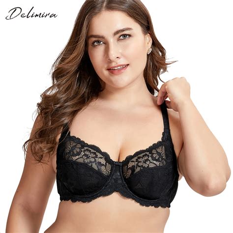 Delimira Womens Sexy Plus Size Sheer Lace Bra Non Padded Underwire Balconette In Bras From