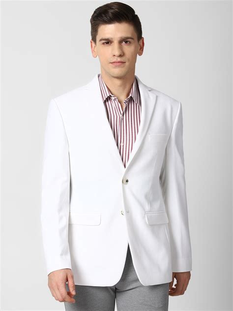 Buy Peter England Elite Men White Solid Slim Fit Single Breasted Smart