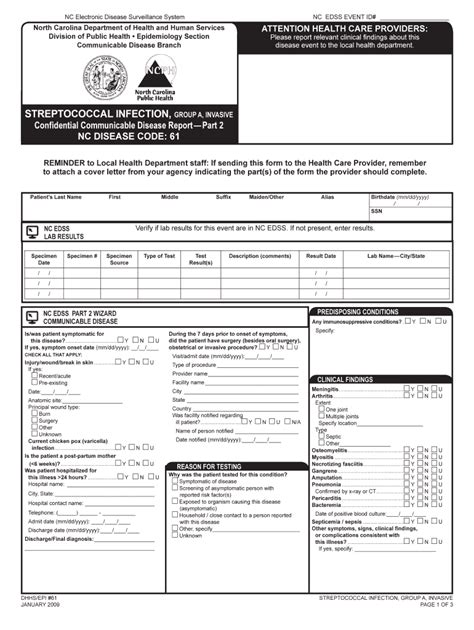 STREPTOCOCCAL INFECTION GRouP A INVASIVE NC DPH Form Fill Out And