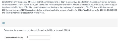 Solved Sandhill Inc S Only Temporary Difference At The Chegg