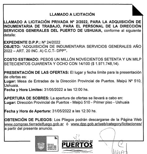 LICITACION PRIVADA Nº 02 2022 Adquisición de indumentaria de trabajo