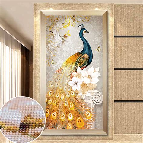 Colorful Peacock 3D Wall Art Diamond DOT Painting Living Room ...