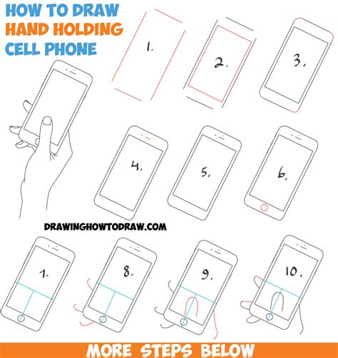 How to Draw a Hand Holding a Cell Phone / iPhone in Easy Step by Step ...