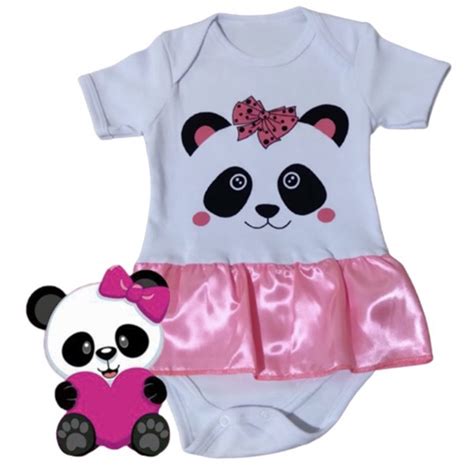 Body Para Bebe Usinho Panda Urso Panda Ursinha Panda Saia Para