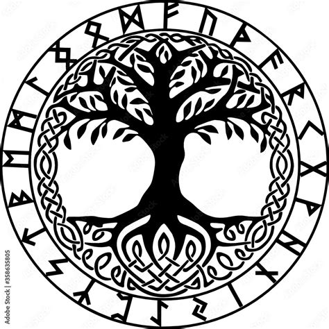 Yggdrasil Mit Futhark Runenkreis Stock Vector Adobe Stock