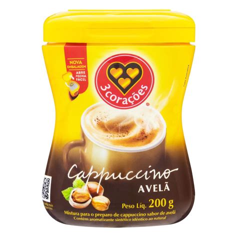 Cappuccino Solúvel 3 Corações Avelã Pote 200g Bretas Supermercado