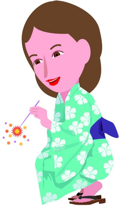 浴衣姿で線香花火を楽しんでいる女性のイラスト コピペできる無料イラスト素材展