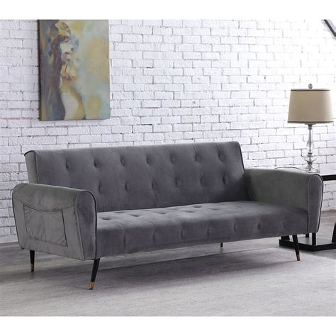 Buttoned Grey Velvet Sofa Bed Furniture Maxi