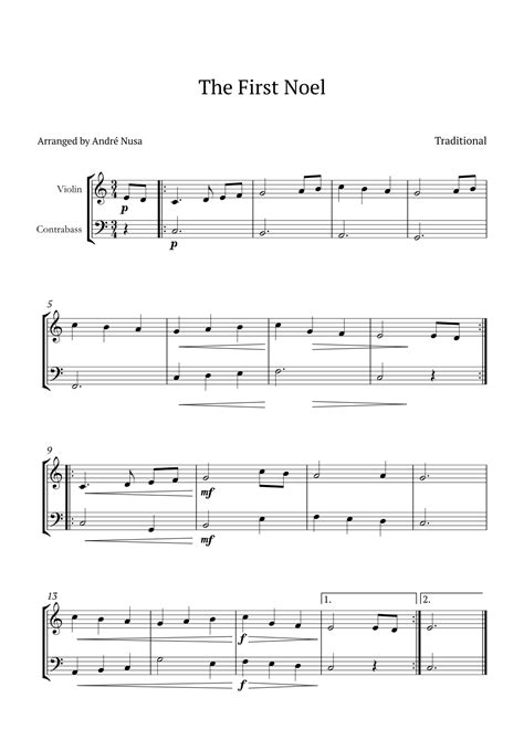 The First Noel Arr André Nusa Sheet Music Traditional