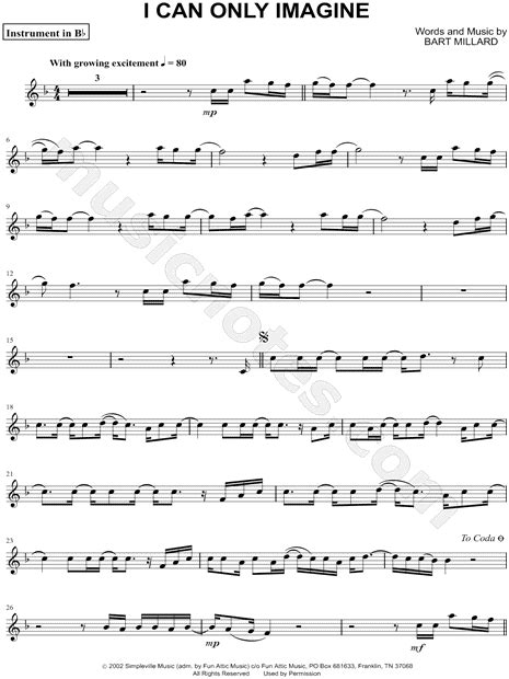 Mercyme I Can Only Imagine Bb Instrument Sheet Music Trumpet