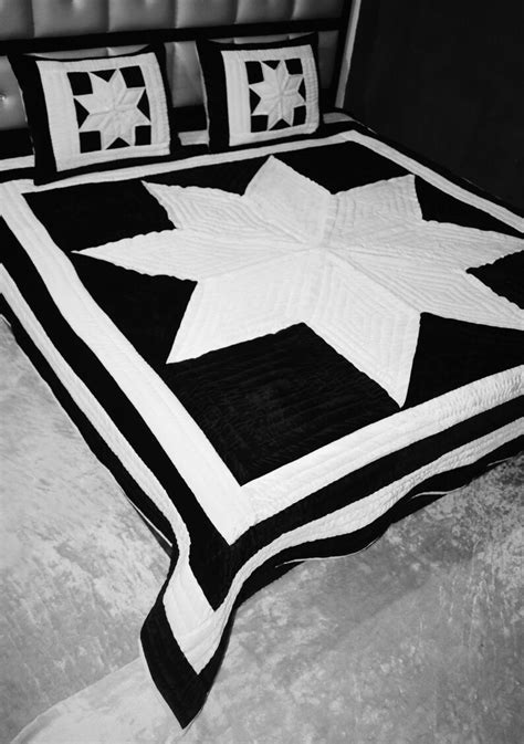 Velvet Lone Star Quilt Handmade Antique Quilt Black White Etsy