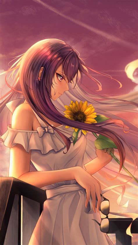 Anime Girl Wallpaper 4k Happy Mood Sunflower Alone 5k