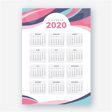 Plantilla De Calendario Abstracto 2020 Vector Premium