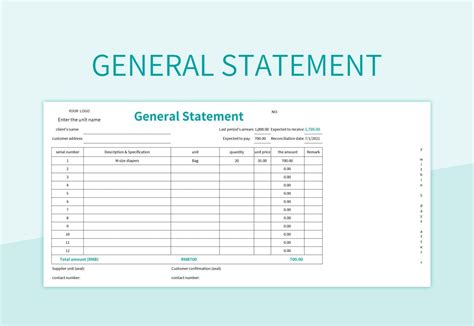 general statement excel template  google sheets file