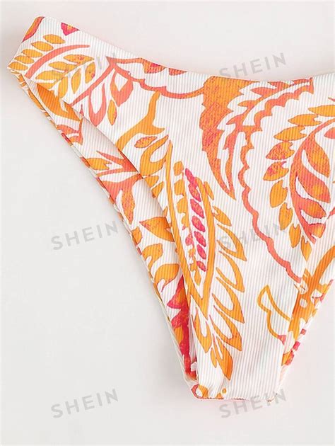 SHEIN Swim BohoFeel Random Plant Print Bikini Set Tie Back Wireless Bra