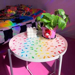 Rainbow Pill Resin Table Pop Art Side Table Kitsch Coffee Table Round ...