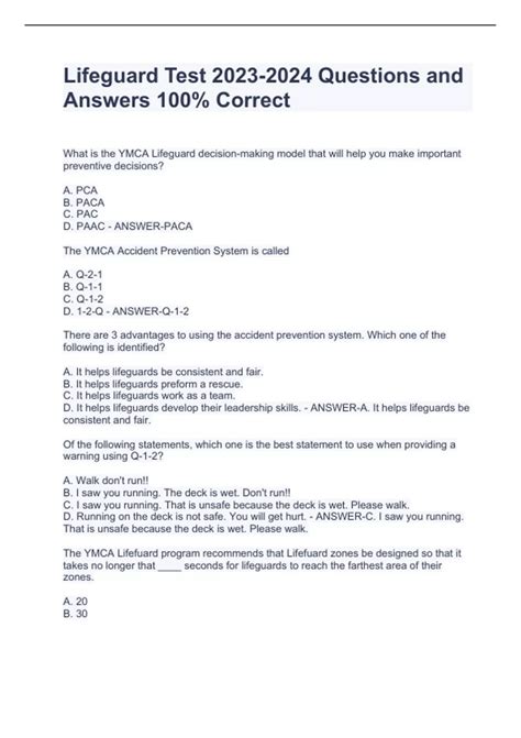National Lifeguard Testing Pool Questions 8