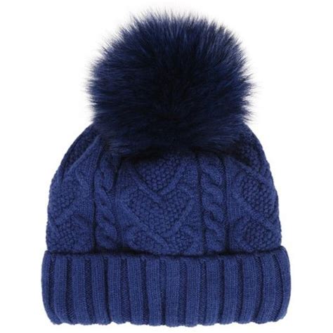 Martine Et Bonal Cable Hat With Detachable Fur Pom Liked On