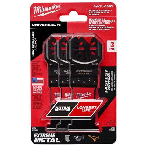 Milwaukee 3 Pack Extreme Metal Universal Fit Open Lok Oscillating Multi Tool Blade 49 25 1563