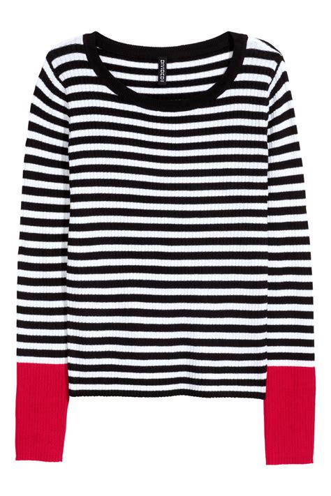 Rib Knit Sweater Black White Striped Divided Handm Us