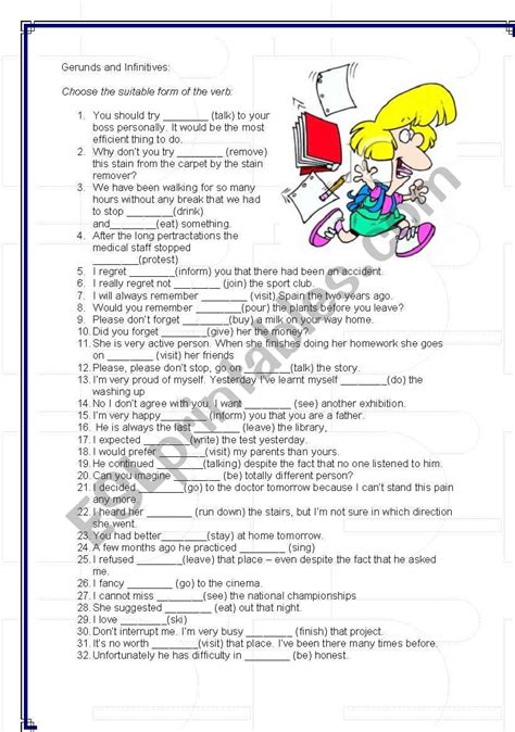 Gerunds And Infinitives Free Worksheets