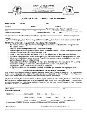 Fillable Online PAVILION RENTAL APPLICATION AGREEMENT Fax Email Print