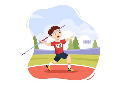 Ilustração de atleta infantil lançando dardo usando uma ferramenta em