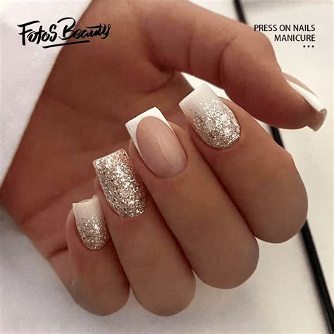 Fofosbeauty 24pcs Press On Nails Short Square Tip Nails Glossy Fake Nails Full Cover Acrylic