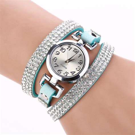 Women Bracelet Watch Rhinestone Leather Wristwatches Vintage Quartz