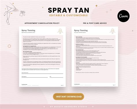 Editable Spray Tan Forms Spray Tanning Consultation Consent Forms