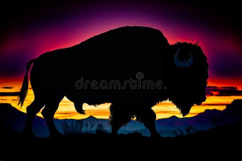 Silhouette of Bison in the Desert at Sunset. Generative AI Stock Image ...