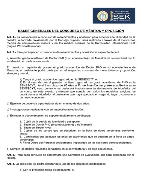 Bases Generales Del Concurso De M Ritos Y Oposici N