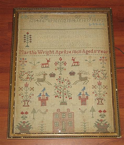 Textiles A Fine Mid 19th Century Sampler Framed And Glazed For Sale