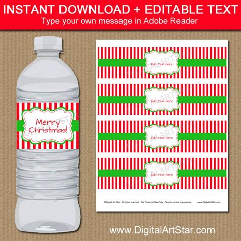 Christmas Water Bottle Labels Editable Printable Christmas Etsy