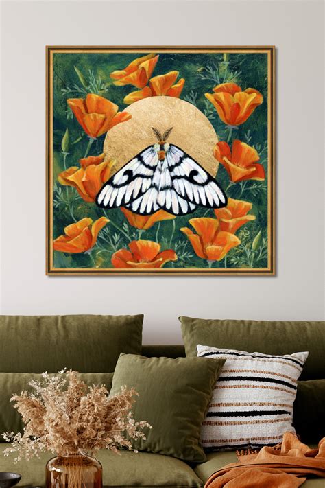 "Hera Buckmoth in Poppies" Moth Art Print | Gold Moth Wall Art - The
