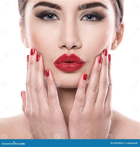 Attractive Woman With Red Lipstick Stock Photo Image Of Lips Clean