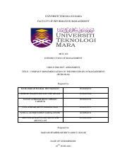 MGT400 ASSIGNMENT GROUP 2 1 Docx UNIVERSITI TEKNOLOGI MARA UITM