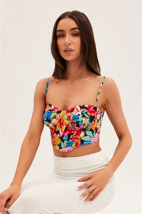 Multi Floral Floral Print Corset Top Ally Fashion