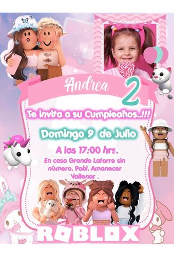 Invitación Digital Roblox Personalizada Virtual Rosa Niña Cuotas sin