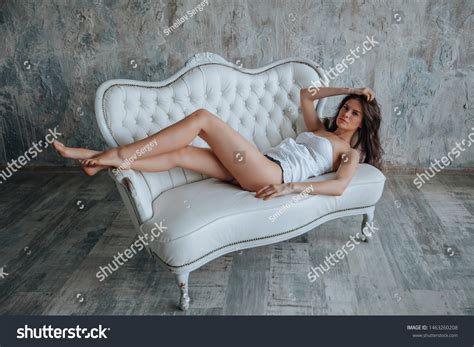 Sexy Brunette Girl Long Legs Lying Stock Photo Shutterstock