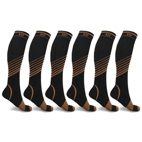 Copper Infused V Striped Knee Length Compression Socks 6 Pairs