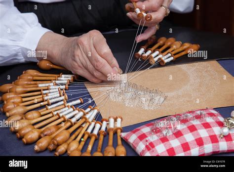 belgium brugge lace making stock photo alamy