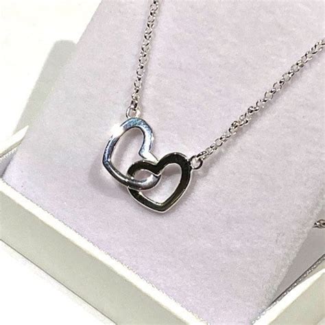 Silver Double Heart Necklace Heart Jewelry Silver Entwined Heart Necklace Mothers Day Two