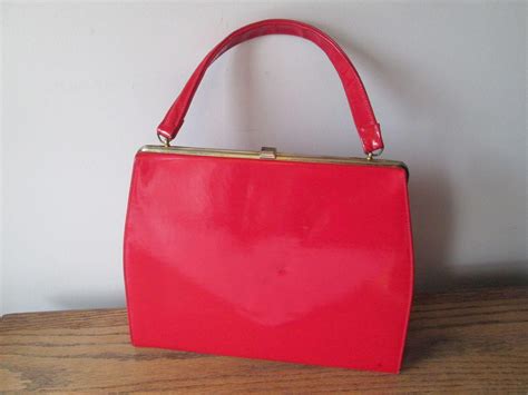 Red Patent Leather Purse Kelly Bag Vintage 1950s Theodor Handbag