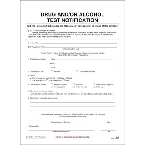 Alcohol Andor Drug Test Notification Snap Out Format