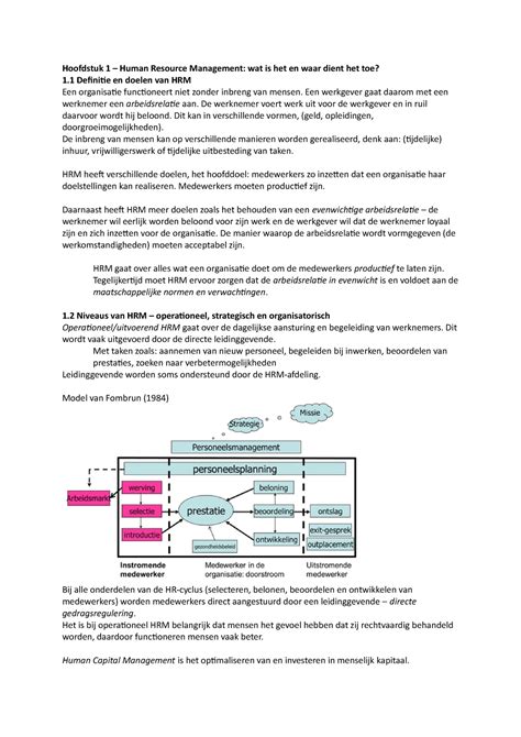 Samenvatting Leerboek Hrm Blok 1 Hoofdstuk 1 Human Resource