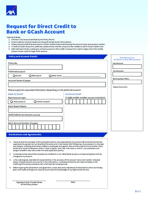 Fillable Online Request For Direct Credit To Bank Or Gcash Account Fax Email Print Pdffiller