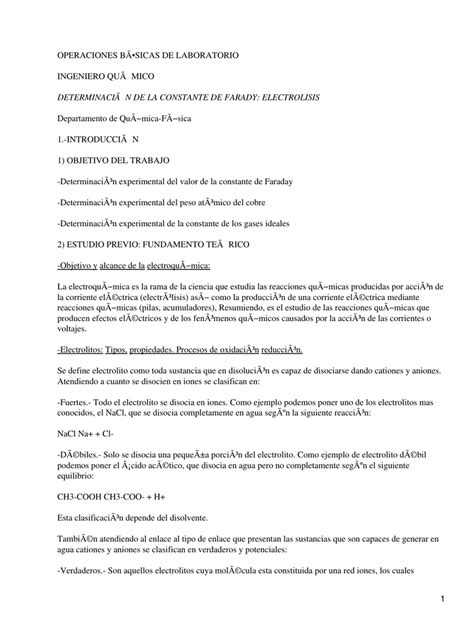 Determinación de la constante de Faraday Electrolisis