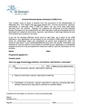 Fillable Online Criminal Records Bureau Disclosure CRB Form Fax Email